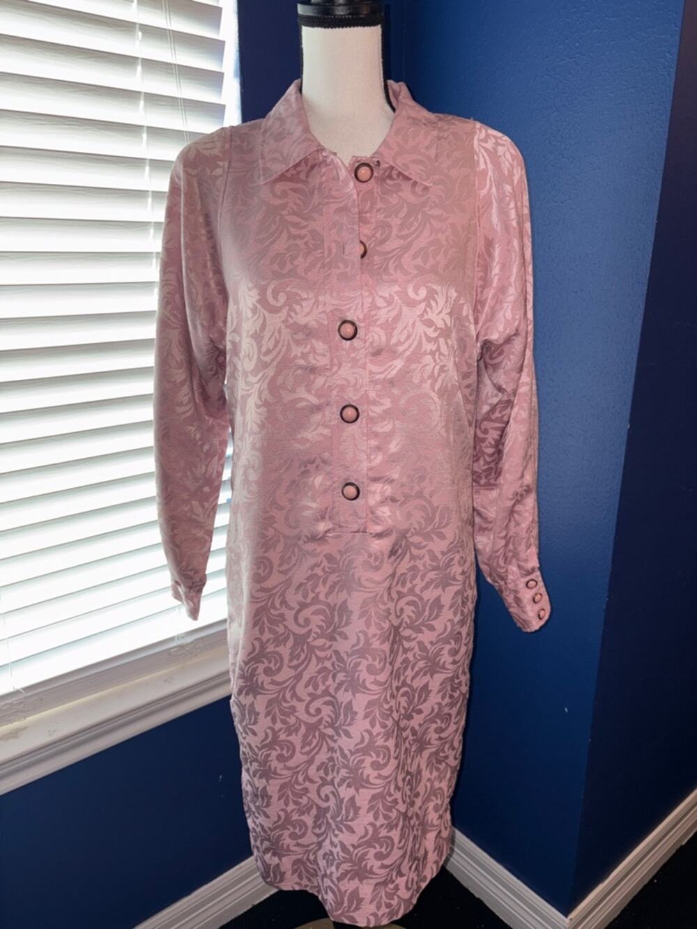 🌸 Vintage 1970s Brownstone Studio Shirt Dress | Dusky Pink Jacquard 🌸